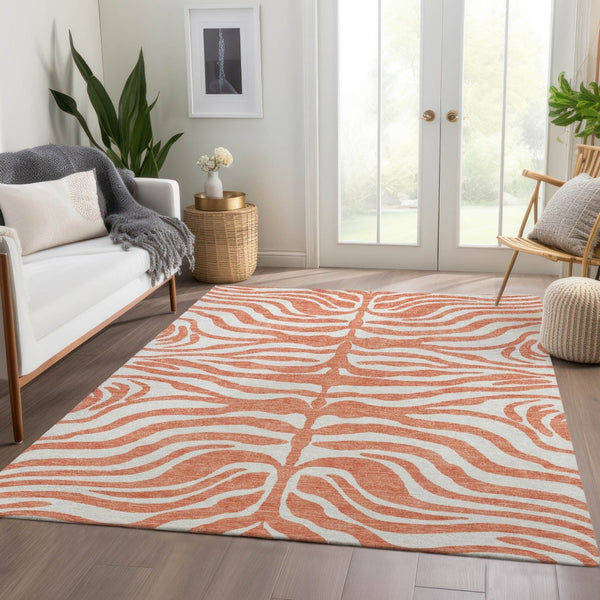 HomeRoots 5' X 8' Coral & Ivory Animal Print Area Rug - Washable, Durable, UV-Protected, Stylish Home Decor 681751