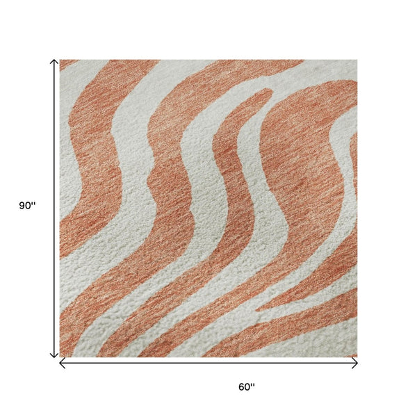 HomeRoots 5' X 8' Coral & Ivory Animal Print Area Rug - Washable, Durable, UV-Protected, Stylish Home Decor 681751
