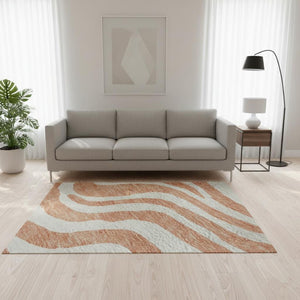 HomeRoots 5' X 8' Coral & Ivory Animal Print Area Rug - Washable, Durable, UV-Protected, Stylish Home Decor 681751