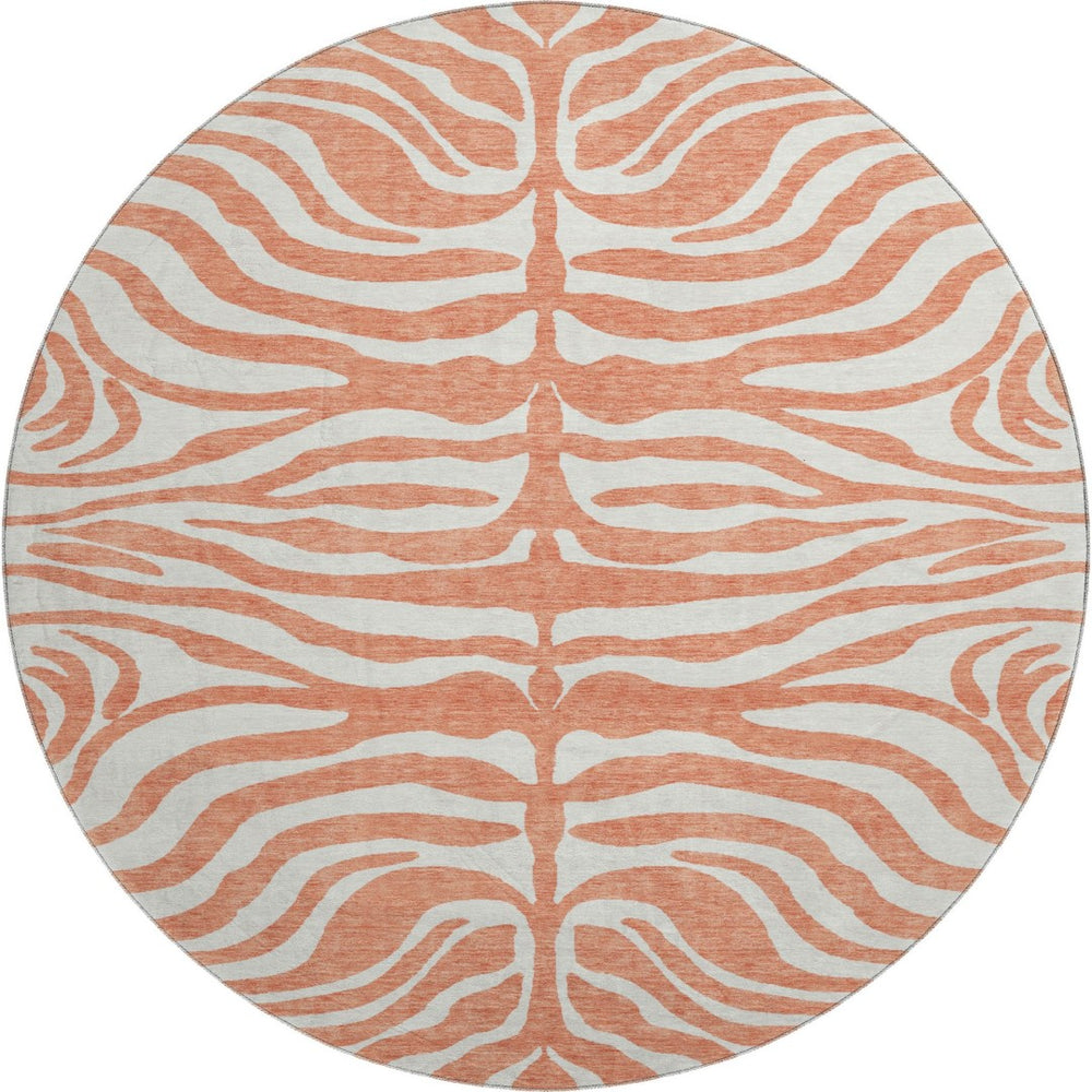 HomeRoots 8' Coral and Ivory Animal Print Round Rug - Washable, UV Protected, Durable Design for High Traffic Areas 681752