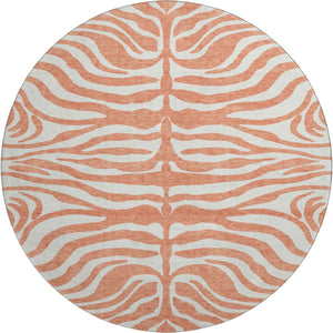 HomeRoots 8' Coral and Ivory Animal Print Round Rug - Washable, UV Protected, Durable Design for High Traffic Areas 681752