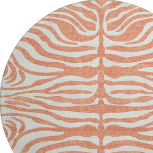 HomeRoots 8' Coral and Ivory Animal Print Round Rug - Washable, UV Protected, Durable Design for High Traffic Areas 681752