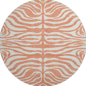 HomeRoots 8' Coral and Ivory Animal Print Round Rug - Washable, UV Protected, Durable Design for High Traffic Areas 681752