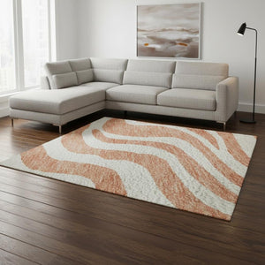 HomeRoots 8' X 10' Coral and Ivory Animal Print Area Rug - Stylish, Washable, Durable, and UV-Protected Design! 681753