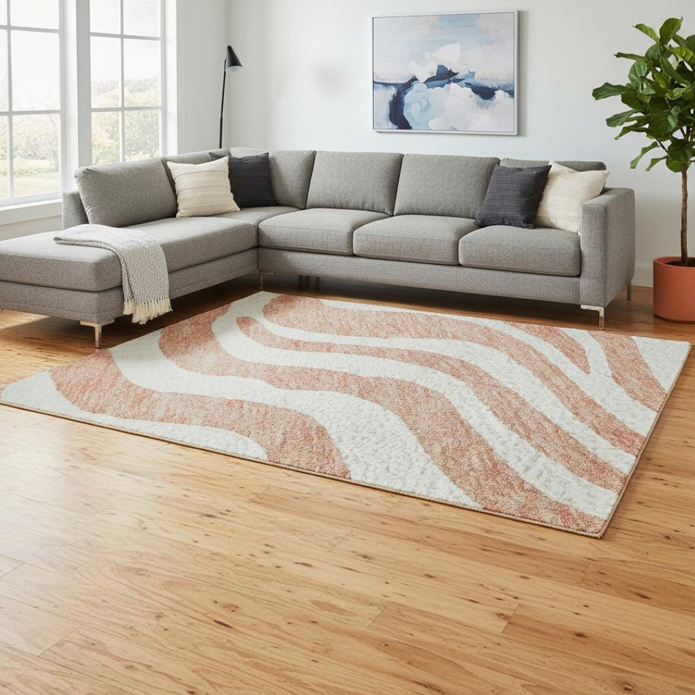 HomeRoots 9' X 12' Coral & Ivory Animal Print Washable Area Rug - Stylish, Durable, UV Protected & Easy Care! 681754