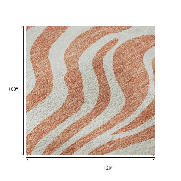HomeRoots 10' X 14' Coral and Ivory Animal Print Washable Area Rug - Durable, Stain-Resistant, UV Protected Design 681755