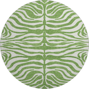 HomeRoots 8' Green And Ivory Animal Print Round Rug – Washable, UV Protected, Durable, Family-Friendly Design 681758