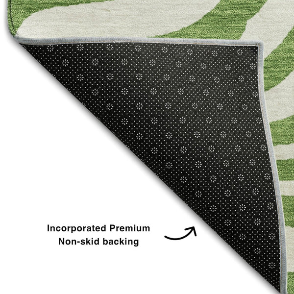 HomeRoots 8' Green And Ivory Animal Print Round Rug – Washable, UV Protected, Durable, Family-Friendly Design 681758