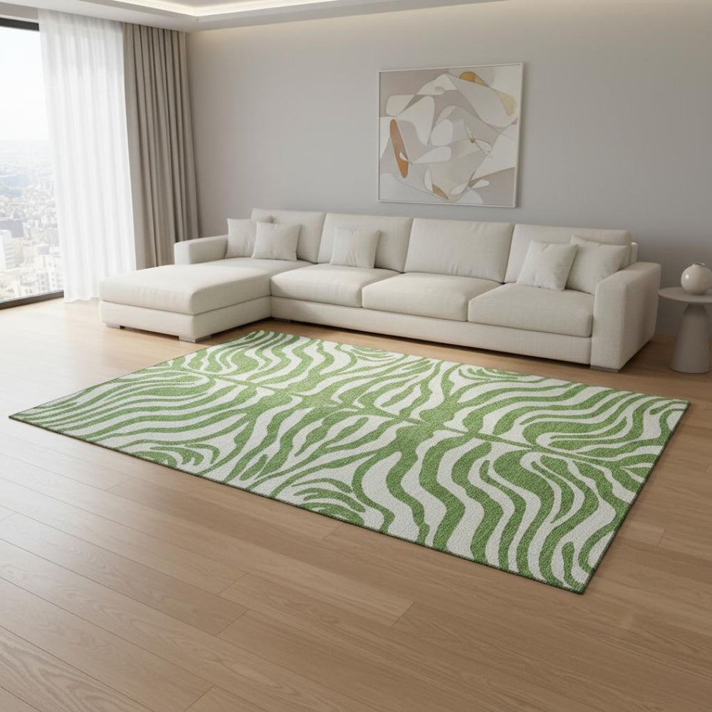 HomeRoots 8' X 10' Stylish Green and Ivory Animal Print Area Rug – Washable, UV Protected, Perfect for Homes! 681759