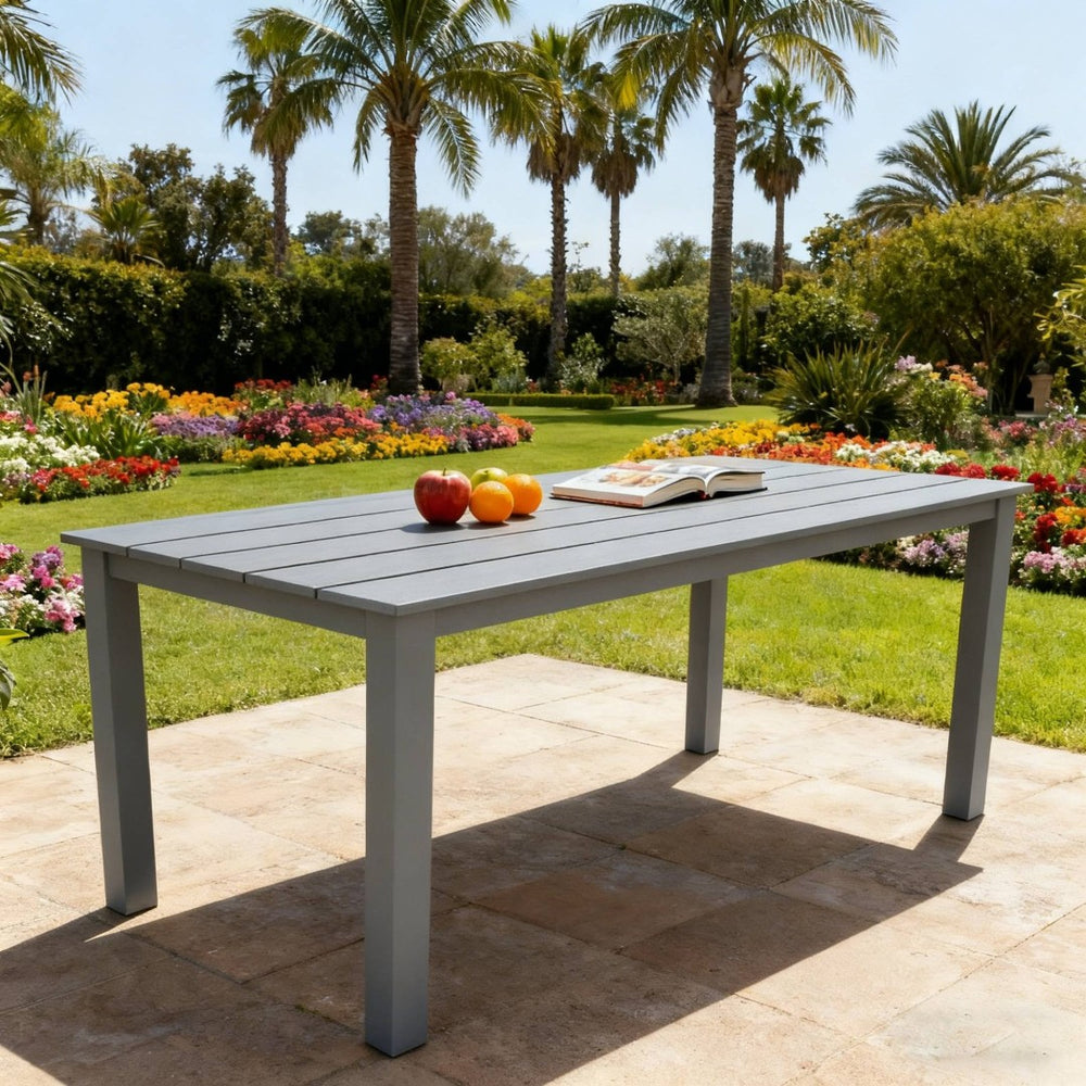 English Elm 68.9-inch Outdoor Rectangular Dining Table Hips Wood Grain Seats Six with Umbrella Hole W2085P364129