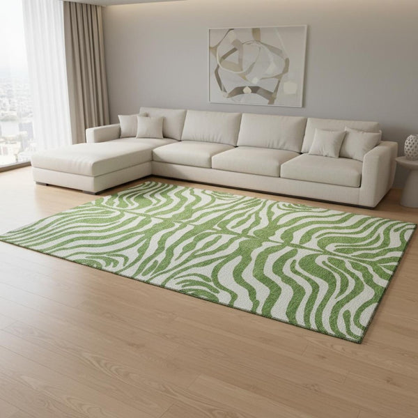 HomeRoots 9' X 12' Green & Ivory Animal Print Area Rug - Washable, Stain Resistant, UV Protected for Durability 681760