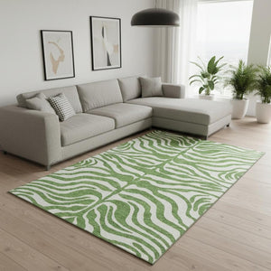 HomeRoots 10' X 14' Stylish Green and Ivory Animal Print Area Rug - Washable, UV Protected, and Stain Resistant! 681761