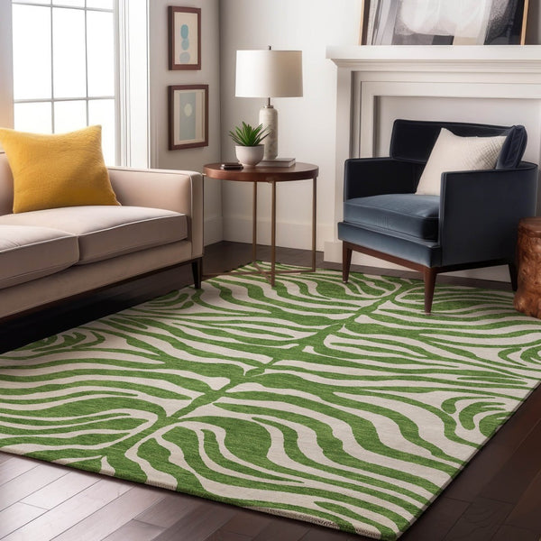 HomeRoots 10' X 14' Stylish Green and Ivory Animal Print Area Rug - Washable, UV Protected, and Stain Resistant! 681761