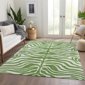 HomeRoots 10' X 14' Stylish Green and Ivory Animal Print Area Rug - Washable, UV Protected, and Stain Resistant! 681761