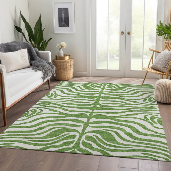 HomeRoots 10' X 14' Stylish Green and Ivory Animal Print Area Rug - Washable, UV Protected, and Stain Resistant! 681761