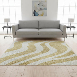 HomeRoots 5' X 8' Gold and Ivory Animal Print Washable Area Rug - Durable, UV-Protected, Modern Design for Homes 681763
