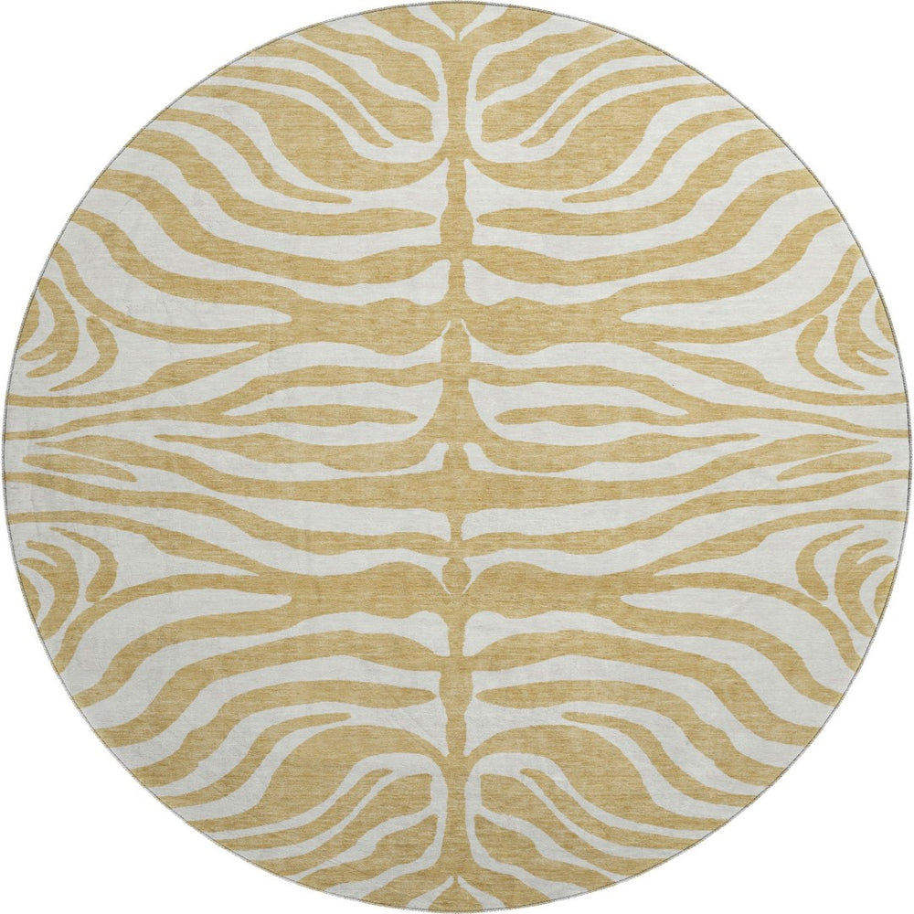 HomeRoots 8' Gold and Ivory Animal Print Washable Round Rug - Stylish, Durable, Stain-Resistant with UV Protection 681764