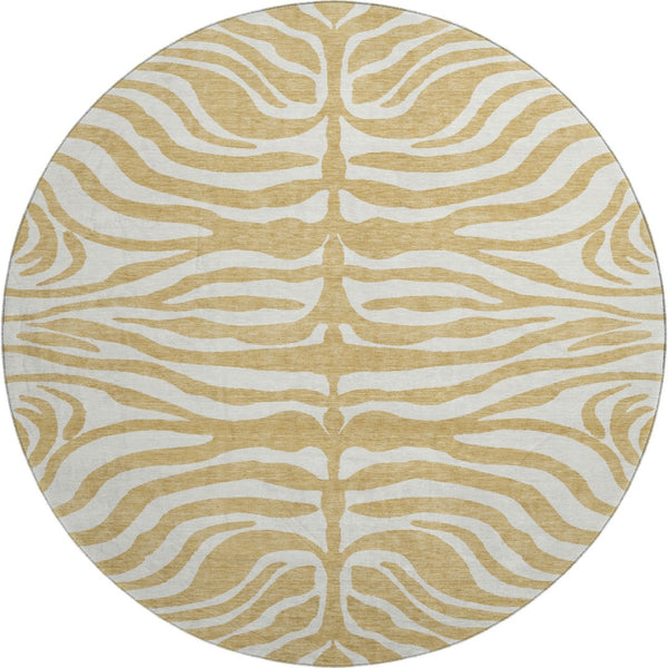 HomeRoots 8' Gold and Ivory Animal Print Washable Round Rug - Stylish, Durable, Stain-Resistant with UV Protection 681764