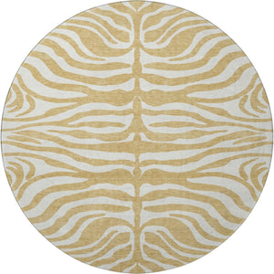 HomeRoots 8' Gold and Ivory Animal Print Washable Round Rug - Stylish, Durable, Stain-Resistant with UV Protection 681764