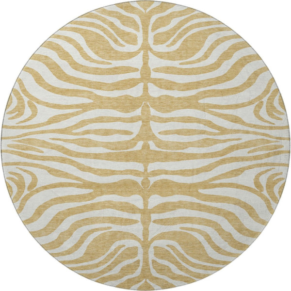 HomeRoots 8' Gold and Ivory Animal Print Washable Round Rug - Stylish, Durable, Stain-Resistant with UV Protection 681764