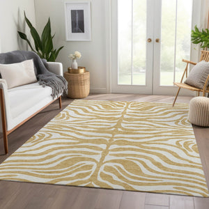 HomeRoots 8' X 10' Gold and Ivory Animal Print Area Rug – Stylish, Washable, Stain Resistant with UV Protection! 681765