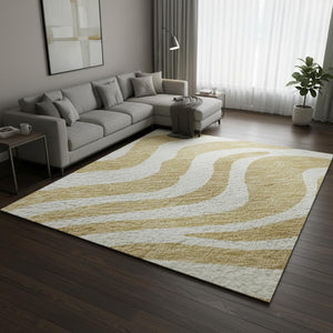 HomeRoots 8' X 10' Gold and Ivory Animal Print Area Rug – Stylish, Washable, Stain Resistant with UV Protection! 681765