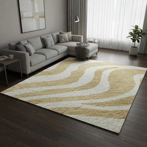 HomeRoots 8' X 10' Gold and Ivory Animal Print Area Rug – Stylish, Washable, Stain Resistant with UV Protection! 681765