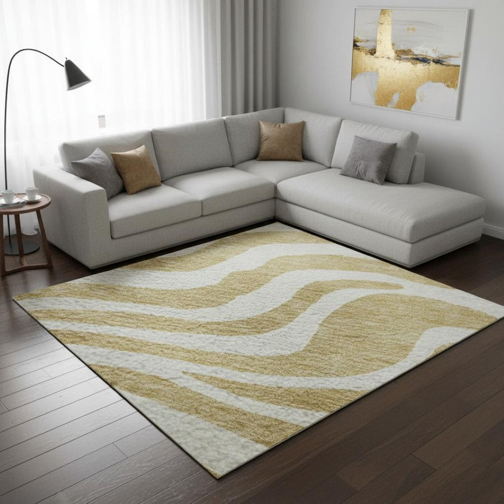 HomeRoots 9' X 12' Gold and Ivory Animal Print Area Rug - Washable, Stain Resistant and UV Protected for Style 681766
