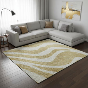HomeRoots 9' X 12' Gold and Ivory Animal Print Area Rug - Washable, Stain Resistant and UV Protected for Style 681766