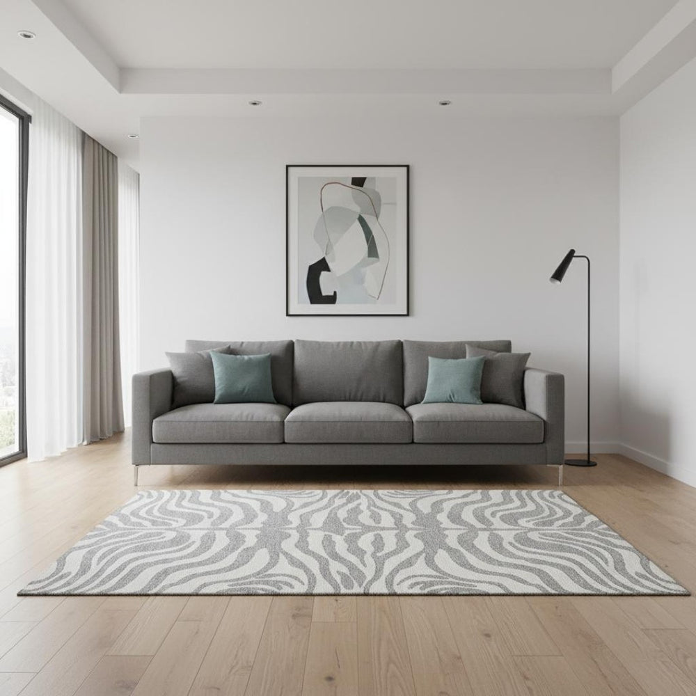 HomeRoots 5' X 8' Stylish Gray and Ivory Animal Print Area Rug with UV Protection for Easy Maintenance & Comfort 681769