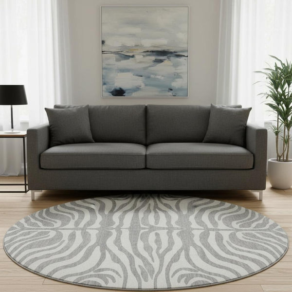 HomeRoots 8' Gray and Ivory Animal Print Rug - Washable, Stain-Resistant, UV-Protected for Busy Homes 681770