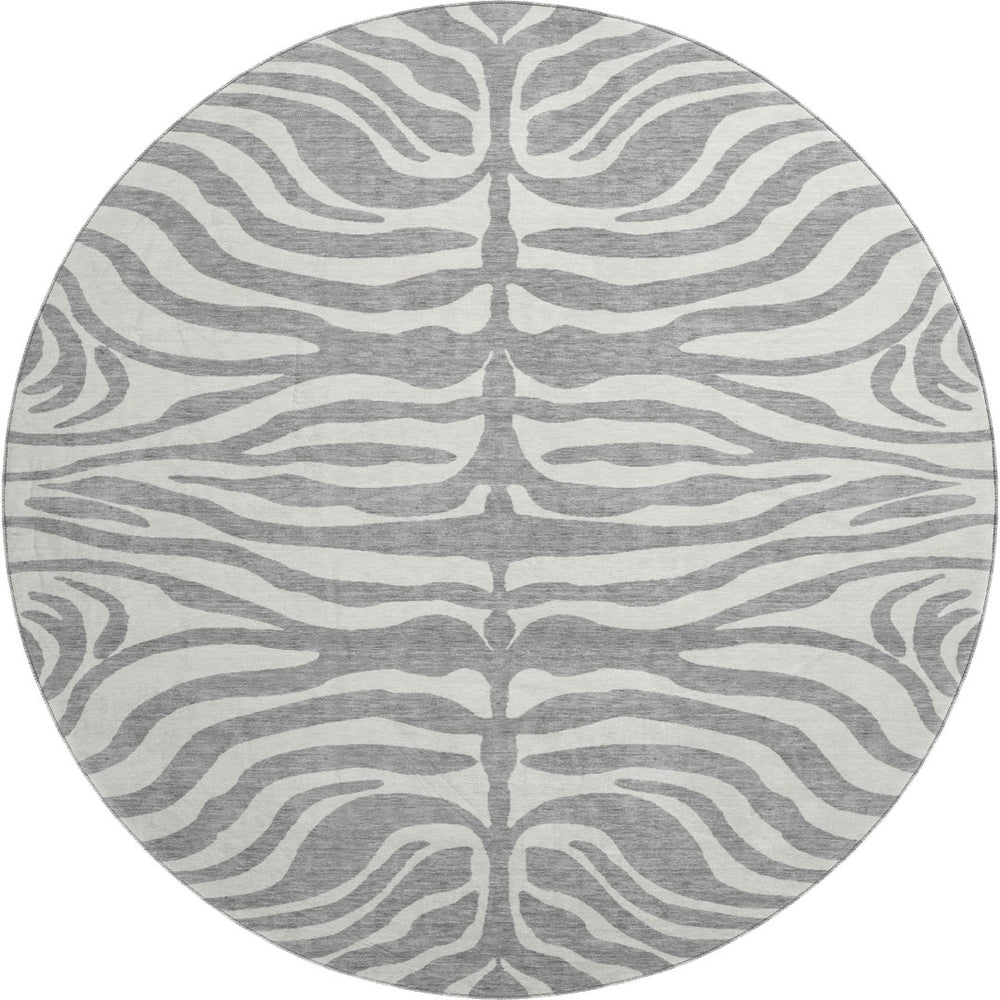 HomeRoots 8' Gray and Ivory Animal Print Rug - Washable, Stain-Resistant, UV-Protected for Busy Homes 681770