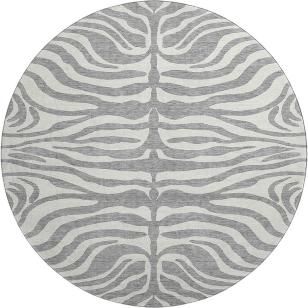 HomeRoots 8' Gray and Ivory Animal Print Rug - Washable, Stain-Resistant, UV-Protected for Busy Homes 681770