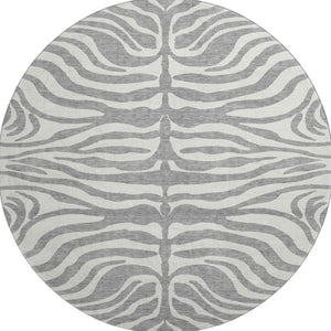 HomeRoots 8' Gray and Ivory Animal Print Rug - Washable, Stain-Resistant, UV-Protected for Busy Homes 681770