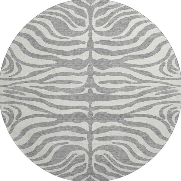HomeRoots 8' Gray and Ivory Animal Print Rug - Washable, Stain-Resistant, UV-Protected for Busy Homes 681770
