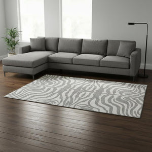 HomeRoots 8' X 10' Gray And Ivory Animal Print Area Rug - Washable, UV-Protected, Stylish & Durable Design 681771