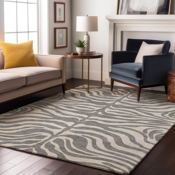 HomeRoots 8' X 10' Gray And Ivory Animal Print Area Rug - Washable, UV-Protected, Stylish & Durable Design 681771