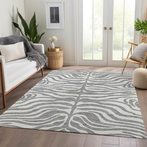 HomeRoots 8' X 10' Gray And Ivory Animal Print Area Rug - Washable, UV-Protected, Stylish & Durable Design 681771