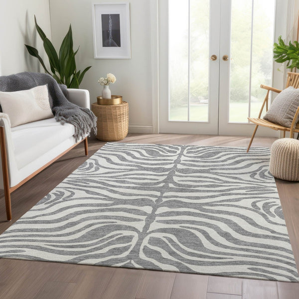 HomeRoots 8' X 10' Gray And Ivory Animal Print Area Rug - Washable, UV-Protected, Stylish & Durable Design 681771