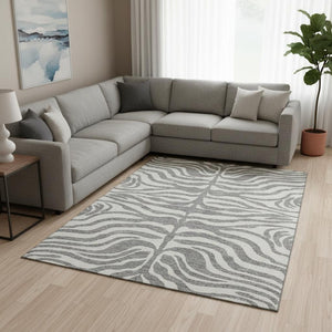 HomeRoots 9' X 12' Stylish Gray & Ivory Animal Print Washable Area Rug with UV Protection for Homes & Pets 681772