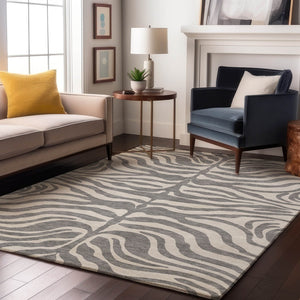 HomeRoots 9' X 12' Stylish Gray & Ivory Animal Print Washable Area Rug with UV Protection for Homes & Pets 681772