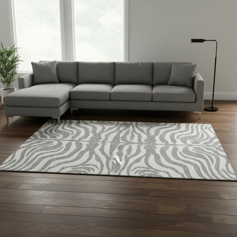 HomeRoots 10' X 14' Gray And Ivory Animal Print Area Rug - Washable, UV-Protected, Perfect for Busy Homes! 681773
