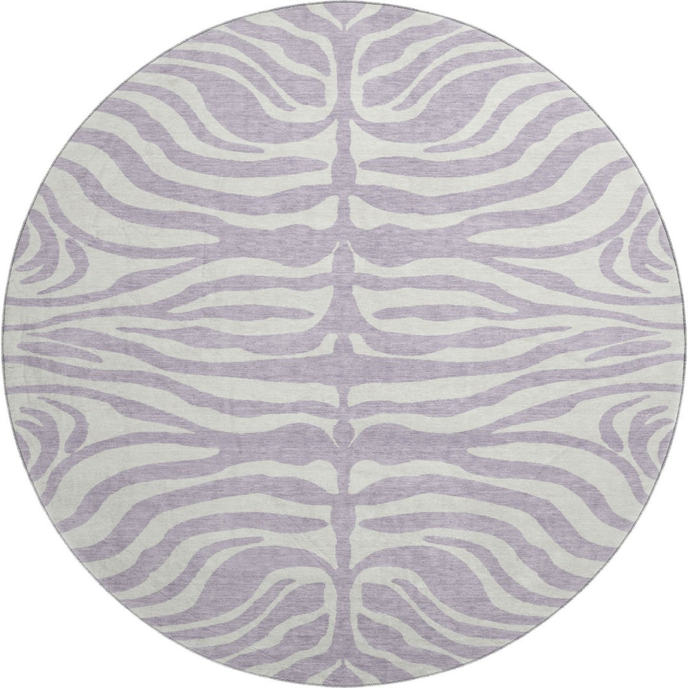 HomeRoots 8' Stylish Lavender and Ivory Animal Print Washable Round Rug with UV Protection for Modern Homes 681776