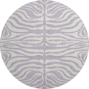 HomeRoots 8' Stylish Lavender and Ivory Animal Print Washable Round Rug with UV Protection for Modern Homes 681776