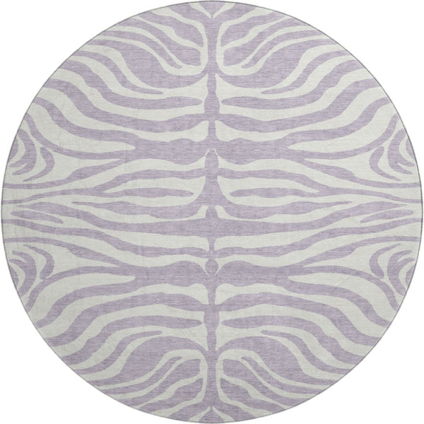 HomeRoots 8' Stylish Lavender and Ivory Animal Print Washable Round Rug with UV Protection for Modern Homes 681776