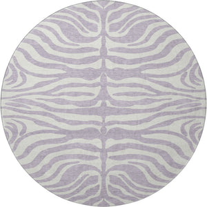HomeRoots 8' Stylish Lavender and Ivory Animal Print Washable Round Rug with UV Protection for Modern Homes 681776