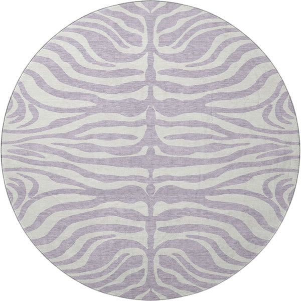 HomeRoots 8' Stylish Lavender and Ivory Animal Print Washable Round Rug with UV Protection for Modern Homes 681776