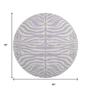 HomeRoots 8' Stylish Lavender and Ivory Animal Print Washable Round Rug with UV Protection for Modern Homes 681776