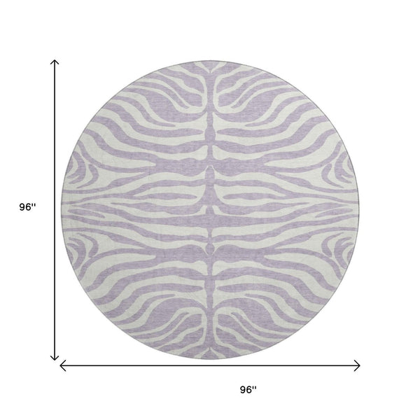 HomeRoots 8' Stylish Lavender and Ivory Animal Print Washable Round Rug with UV Protection for Modern Homes 681776