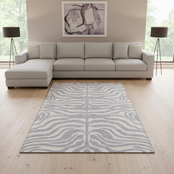 HomeRoots 8' X 10' Stylish Lavender & Ivory Animal Print Area Rug – UV Protected, Washable, Pet-Friendly Design! 681777